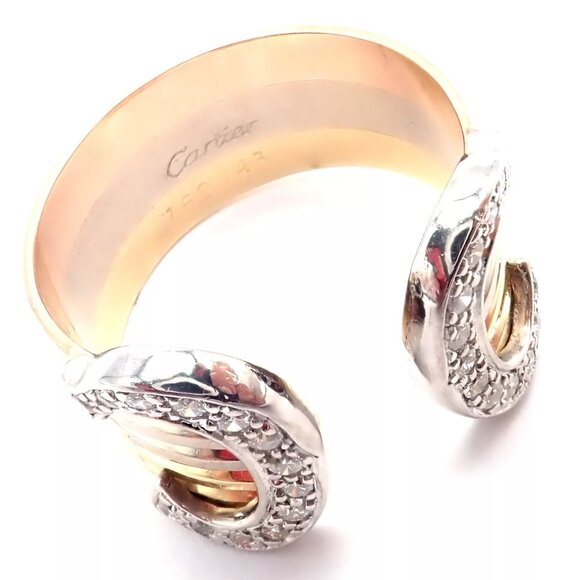 Authentic! Cartier Diamond Double C 18k Tri-Color Gold Band Ring Size 53 US 6.25 - Picture 5 of 11